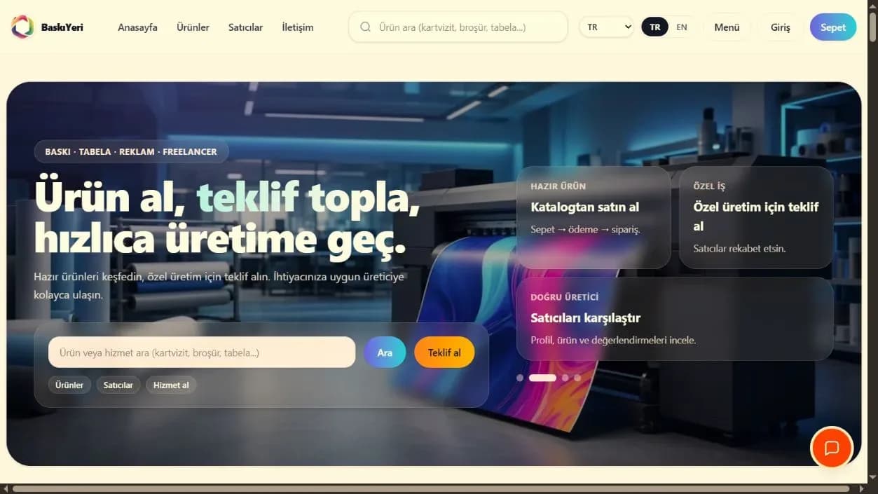 BaskıYeri e-ticaret pazaryeri masaüstü ana sayfa ekran görüntüsü