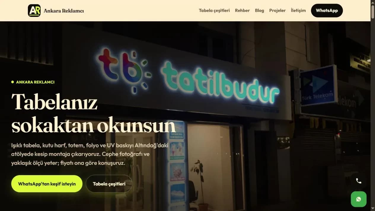 Ankara Reklamcı web sitesi masaüstü ana sayfa ekran görüntüsü