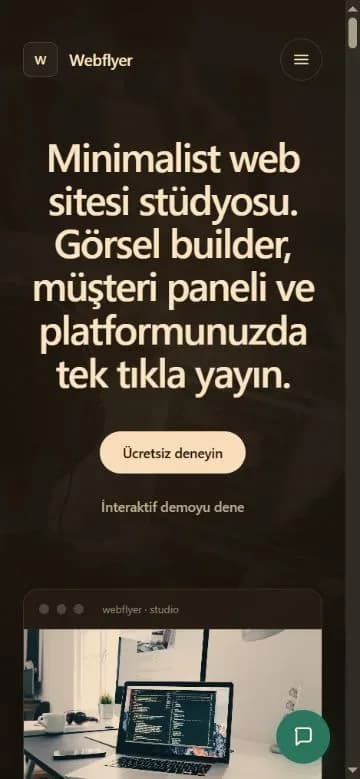Webflyer platformu tanıtım sayfasının 375 piksel mobil görünümü